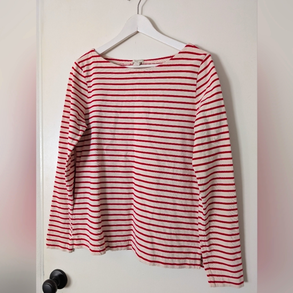 J.Crew Striped Cotton Boatneck Long Sleeve Top